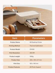HPRT 4x6 Photo Printer CP4100 – Wireless Wi-Fi, Portable & Instant Print With 20 Sheets & 1 Ribbon, AR Video Printing For IPhone & Android – Perfect Christmas Gift - 美規A型插(110-127V) - 查看 7
