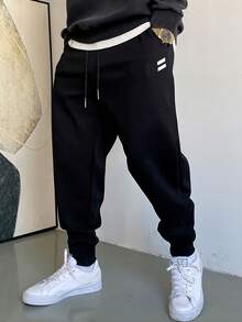 Men's Casual Sweatpants, Comfortable Autumn Winter Sports Pants, Winter Outdoor Jogger Pants - 黑色 - 查看 1