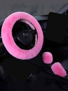 Universelle Plüsch Lenkradabdeckung Set, mit Handbremse & Gangschutz, Winter Kunstfell Handbremse & Gangschalthülle für Auto/SUV, Autoaccessoires