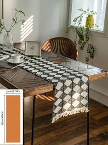 1 khăn trải bàn kiểu Mỹ, họa tiết kẻ caro đen trắng, thiết kế tua rua dệt tay, đa năng cho ăn uống, tiệc tùng, dã ngoại, đạo cụ chụp ảnh, trang trí không gian, phong cách châu Âu - Đen và trắng - Xem 22