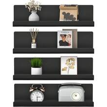 GOOVILLA Plastic Floating Wall Shelves - Decorative Picture Frame Shelf For Storage, Wall-Mounted Organizer For Living Room Bedroom Bathroom,,Black,8 Packs - 黑色-8個 - 查看 1
