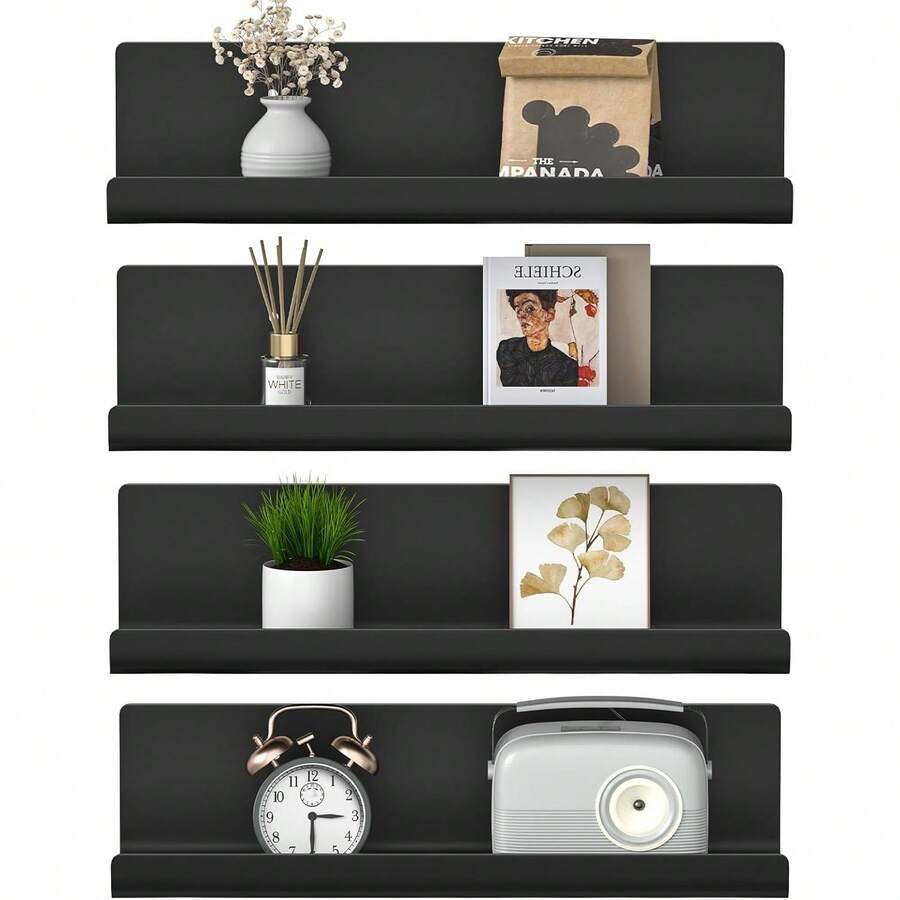 GOOVILLA Plastic Floating Wall Shelves - Decorative Picture Frame Shelf For Storage, Wall-Mounted Organizer For Living Room Bedroom Bathroom,,Black,8 Packs - 黑色-8個 - 查看 1