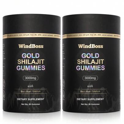 Windboss Paquete 2 Cajas | 160 Gominolas de Shilajit del Himalaya de Grado Oro | Apoyo Natural para Energía y Vitalidad