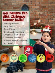 24 个圣诞节夜光弹球 - 圣诞派对礼物，多种设计，包括雪人、驯鹿和节日设计，耐用橡胶弹球，适用于圣诞派对用品、圣诞袜、生日礼品袋、派对填充物、宝箱填充物、圣诞派对装饰、节日活动配件、趣味设计、无需电源、节日设计、轻质材料、节日配件、活动组织者 - 彩色 - 查看 6