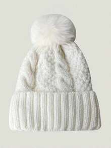1pc Winter New Knitted Hat, Versatile & Warm, European & American Style Solid Color Ski Cap, Thermal Lined Women's Hat - Multicolor - View 5