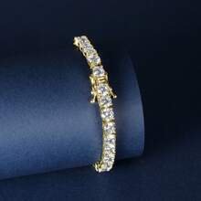 MDFUN Vòng tay tennis unisex 5.0mm, mạ vàng trắng/vàng vàng 18K, đính đá Cubic Zirconia tròn 5mm. Vòng tay tennis cổ điển. - Vàng - Xem 2