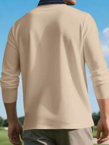 Autumn New Men's Solid Color Lapel Long - Sleeve Polo Shirt, Business Casual Simple Top