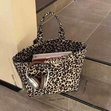 2025 New Leopard Print Canvas Tote Bag, High-End Casual Commuter Shoulder Bag With Large Capacity For Women, New Fall Winter Cheetah Print Purse For Women