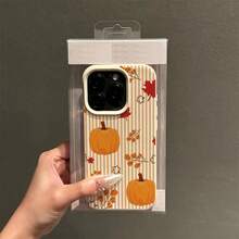 1pc TPU Material Autumn Leaf & Pumpkin Orange Striped Pattern Phone Case Compatible With IPhone/Compatible With Redmi Phones,International Version, Not The Domestic Version - White - View 3