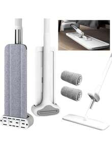 2pcs Replacement Mop Pads, Large Automatic Self-Wringing Flat Mop, 360° Rotatable Adjustable Cleaning Mop, Dry & Wet Dual Use, Hands-Free Super Microfiber Mop, Suitable For Hardwood Floors And Window Cleaning, 2025 New Household Cleaning Tool