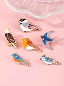 1/6 件新款小鸟麻雀合金胸针，老鹰燕子衣服包包装饰徽章，可爱动物鸟金属徽章，时尚休闲欧美风格胸针，适合女性万圣节圣诞节礼物 - 彩色 - 查看 2