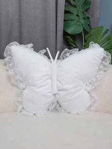 1pc Velvet Pink Butterfly Throw Pillow, Soft Filled Cushion, Suitable For Sofa And Bedding, Perfect Gift For Valentine's Day, Wedding, Anniversary, Birthday, Wedding Favor, Wedding Decor, Autumn Harvest Romantic Decor, Halloween, Christmas Decoration - White Ribbon - View 8