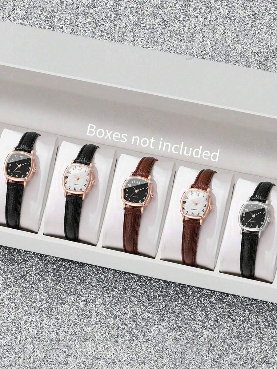 Conjunto de 5 piezas de relojes de mujer con correa elegante y estilo clásico con esfera cuadrada y subdial digital, el mejor regalo para niñas, adecuado para cumpleaños, festivales, regalos de vuelta al colegio y uso diario, sin incluir caja de regalo