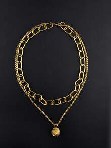 1pc Vintage Luxurious Stainless Steel Multi-Layer Tennis Pendant Necklace, Gold Color, Suitable For Women's Daily Wear, Gift For Lover, Friend, Family, Sister, Birthday, Anniversary, Party Jewelry - Gold - View 3