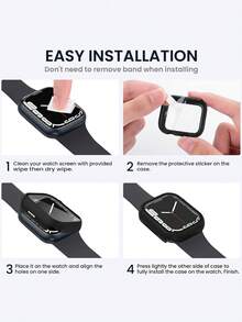 1 Paquete Caja de reloj integrada de PC negro + vidrio templado, cubierta protectora de moda casual a prueba de caídas, compatible con Apple Watch 38/40/41/42/44/45/49mm, compatible con Apple Watch Series Ultra/SE/10/9/8/7/6/5/4/3/2/1, Funda protectora para reloj, Accesorios para smartwatch