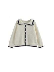 韩版秋冬新款复古毛绒领针织套头开衫短款外套 - 白色 - 查看 2