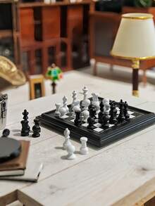 4.8cm Dollhouse Mini International Chess Set, Luxury Black & White Metal Chessboard, Black & White Chess Pieces, Chess Strategy Game, Mini Model Puzzle Props, Miniature BJD Scene, Fashionable Mini Chess, Miniature Home Decor Scene, Realistic Metal Chessboard & Pieces, Miniature Home Decor Props & Accessories - Multicolor - View 2