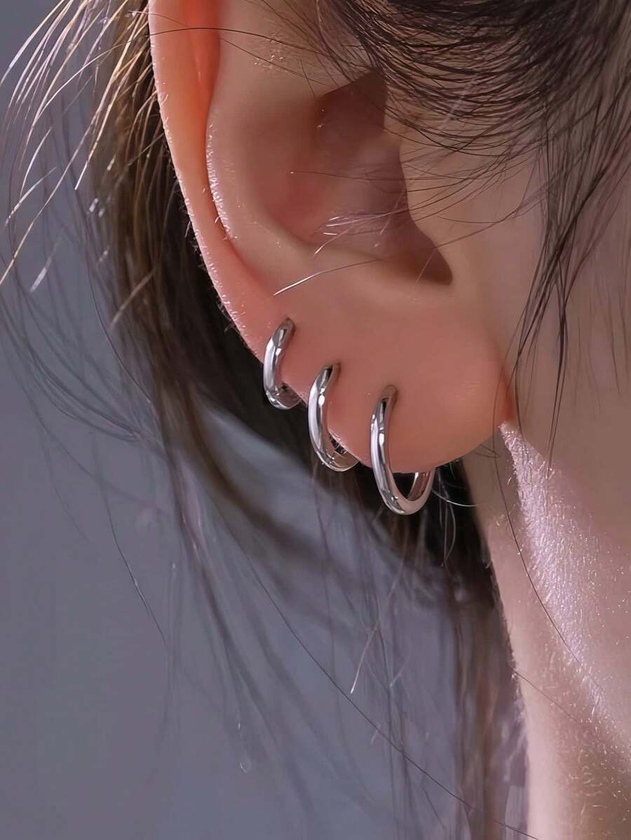 Juego de 6 anillos de acero inoxidable con múltiples tamaños, aretes de acero inoxidable 304 hipoalergénicos, diseño circular elegante y joyas personalizadas para las orejas, adecuadas para uso diario. - Pendientes de acero 304 - Ver 1