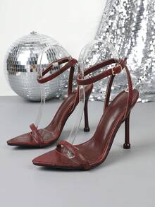 Fashionable High Heel Pointed Toe Strap Sandals, Spring/Summer - Burgundy - View 2