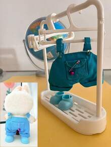 1 قطعة ملابس دمية و 6 قطع شماعات دمية و 1 قطعة حامل عرض، إكسسوارات لدمية مقاس 15/17 سم، سلسلة مفاتيح لملابس ، بذلة عمل، بوت