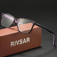 RIVSAR 閱讀眼鏡，方形花卉拼接彈簧鉸鏈鏡框，適用於辦公、電腦及日常使用 - 透明色 - 查看 6
