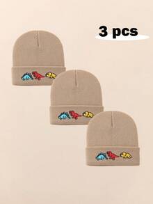 3 pezzi Cappellino da neonato con ricamo di dinosauro, berretto invernale lavorato a maglia per bambini e bambine piccoli, cappello invernale caldo - Multicolore - Visualizzare 19