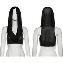 Women Knitted Hoodie Sweater Vest Sleeveless Hollow Out Hooded Crop Top Streetwear Rave Oufit - 黑色 - 查看 7