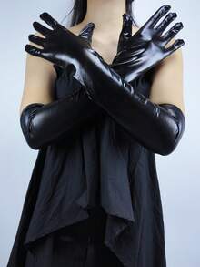 1 Pair Glossy Reflective Long Fingerless Gloves, Sexy Nightclub Costume Accessory For Halloween, Date Night, Cosplay - A - View 1
