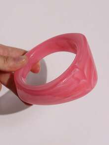 1 件透明闪亮粉色几何不对称螺旋圆形矩形树脂手链，夏季海滩度假装饰手链 - 彩色 - 查看 10