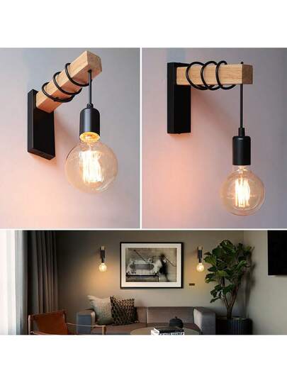Retro Wood Wand Lamp E27 Moderne Minimalist Indoor Hang Sconc Fixture Home Bedside Bedroom Lighting Stair Verlichting view 5