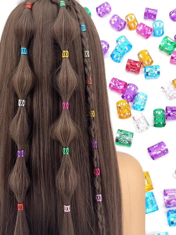 100Pcs Multicolour Hair Jewelry For Braids Dreadlocks Beads Hair Rings Hair Clips Adjustable Metal Cuffs For Hair Braids Accessories For Girls
