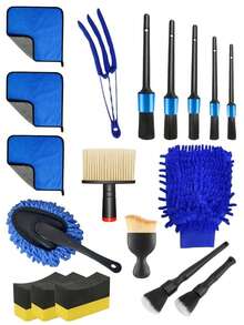 Car Cleaning Tools Set, Include Interior, Wheels, Paint Cleaning Cloth, Duster Brush, Multi-Purpose Brushes, Polishing Sponges, Car Wash Towels, Soft Bristle Car Interior Detail Brush, Car Dashboard Dusting Brush, Car Interior Cleaning Tool, Plastic Material
