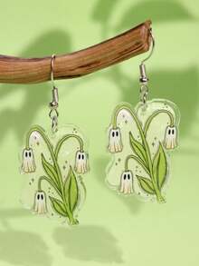 1 Pair Cute, Exquisite, Fashionable, Lively, Unique, Creative, Funny, Spooky Ghost & Lily Acrylic Dangle Earrings For Women, Suitable For Holiday, Party, Commute