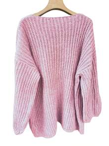 Plus Size Curve Cardigan Sweater Balloon Sleeve Ribbed Knit Textured Plus Size Slouchy Warm Outerwear Autumn Winter Casual Loose Fit Coat Pink - Pink - View 5