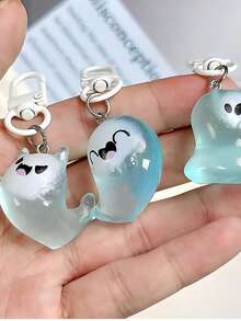6pcs ABS Material Cute Halloween Jelly Ghost Keychains - 3D Cartoon Luminous Elf Pendant - Couples & Friends Backpack Accessories - Halloween Small Gifts