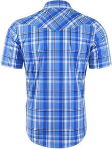 Mens Short Sleeve Plaid Button Down Shirt Western Casual Shirts With Two Pocketshalloween - 藍色 - 查看 9