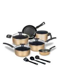Cookware Set Casserole Set 9 Pieces Kit Nonstick Glass Lid Elegance With Cutlery - 米色 - 查看 2