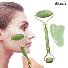 Ahania Rolo Pedra de Jade Rolinho de Massageador Facial Pedra Jade Pedra GuaSha - Facial Anti Rugas Massagem Facial Coporal - Verde - Visão 6