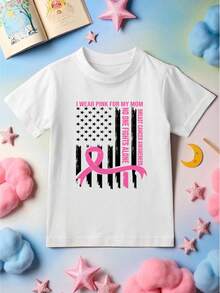 Custom American Flag Breast Cancer Awareness Kids Shirt, Unisex Personalized USA Pink Ribbon Tee With Name, Matching Supporting T-Shirt, Survivor Gift, Shirt For Fighter. CU-145 - trắng - Xem 1