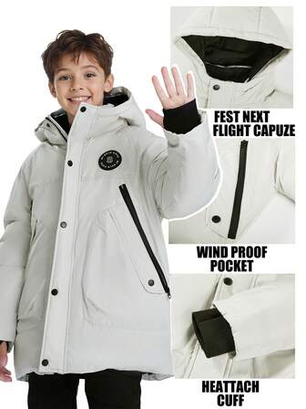 SOLOCOTE Boys' Button Front Hooded Padded Coat, Raglan Sleeve Warm Winter Coat, Christmas Gift