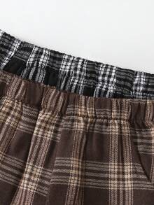 2件套男童休闲经典复古格子图案宽松舒适卡其棕色黑白格纹运动裤，适合户外运动、校园、社交聚会、度假、春夏秋季穿着。 - 彩色 - 查看 3