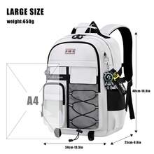 Mochila ligera con gran capacidad para estudiantes de secundaria, hombres y mujeres, con almacenamiento multicapa multifuncional y una mochila deportiva y de ocio para el campus (Gris/Negro/Blanco)