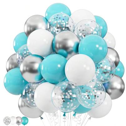 100/60/35/20pcs Blue, White, Silver, Gold And Shiny Latex Balloons With Ribbons, 10 Inch Diameter, Decorations For Birthday, Graduation, Wedding, Bridal, Christmas, Baby Shower And Celebration Events