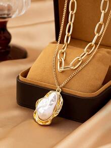 1 Paar asymmetrisch geformte modische Ohrringe mit Kunstperlen-Anhänger, eleganter Vintage-Stil für Frauen