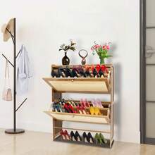 Shoe Cabinet With 2 Handmade Natural Rattan Flip Drawers, Entryway Shoe Rack Storage Organizer For Sneakers, Leather Shoes, Slippers, Free Standing Shoe Racks, 70*24*87cm/27.5*9.4*34.2in - Màu gỗ - Xem 7
