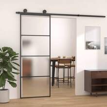 vidaXL Sliding Door Frosted ESG Glass And Aluminum 29.9"X80.7" - Black - View 1