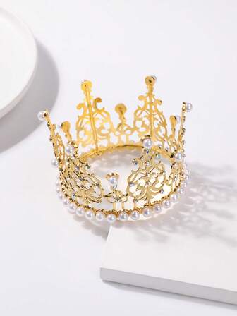 1 Stück Braut Krone Kuchendeko, luxuriöse Legierung Prinzessin Haarband Kuchendekoration, Perlen Kleine Krone Kuchendeko & Kuchenzubehör, Kronen, Tiara, Kostümkrone, Haargirlande, Haarkranz, Haarwein, Haarreif, Goldkrone, Goldkopfschmuck, Tiara Krone, Hochzeit