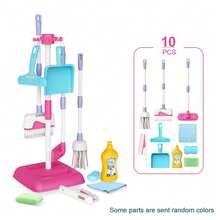 Children's Cleaning Tool Play Set Toy With Stand, Realistic Housework Simulation, Pretend Play Broom, Mop, Role Play Props Gift For Boys And Girls (Some Parts Are Sent Random Colors)