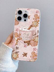 1pc Coffee Gingerbread Man Pattern, Airbag Transparent Anti-Fall TPU Phone Protective Case, Suitable As Holiday Gift Compatible With Apple XS/XS Max/XR/11 12 13 14 15 16 Pro/Pro Max/14 15 16 Plus, Unisex, Also Compatible With Samsung Phones