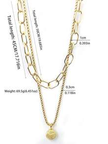 1pc Vintage Luxurious Stainless Steel Multi-Layer Tennis Pendant Necklace, Gold Color, Suitable For Women's Daily Wear, Gift For Lover, Friend, Family, Sister, Birthday, Anniversary, Party Jewelry - Gold - View 6